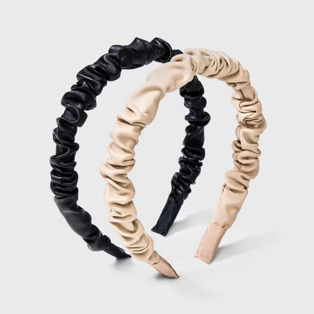 Mini Faux Leather Headband 2pk - A New Day™ Black/Ivory | Target
