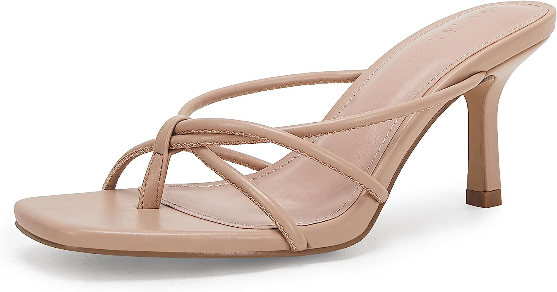 LAICIGO Women’s Square Open Toe Flip Flops Stiletto Heels Strappy Thong Slide on Slingback Mule... | Amazon (US)