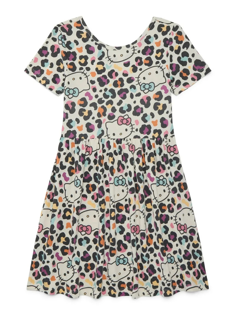 Hello Kitty Girls' Allover Print Dress with Short Sleeves, Sizes 4-12 | Walmart (US)