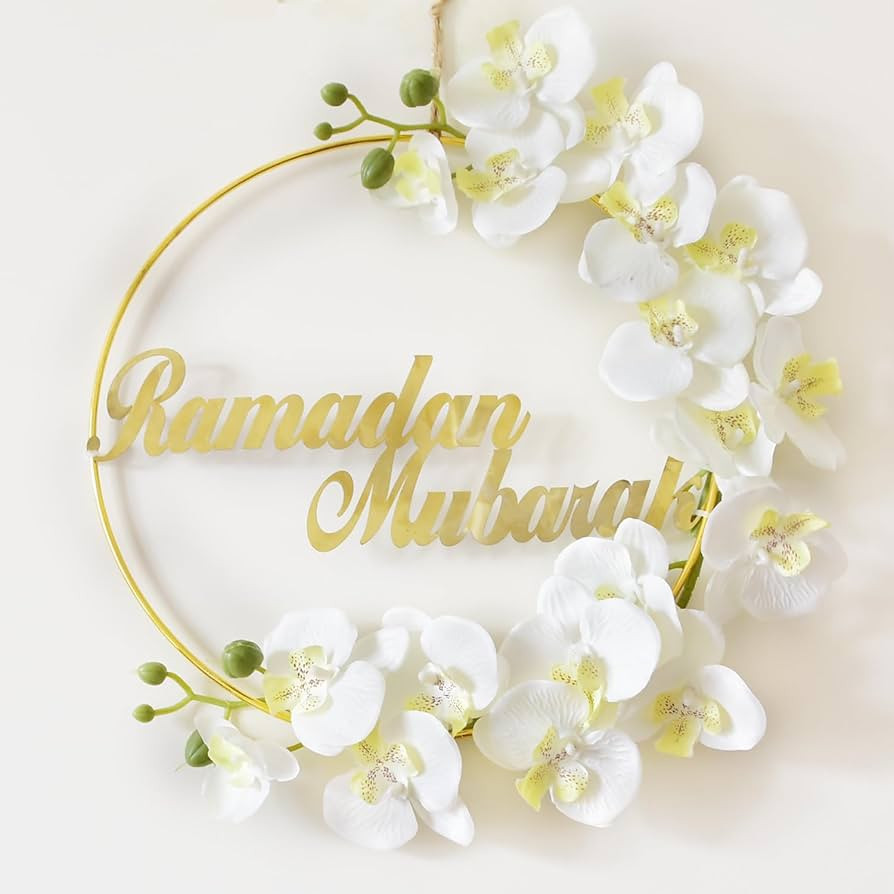 Ramadan Mubarak Wreaths, Artificial White Phalaenopsis Wreath Decorations for Front Door, 12IN Ro... | Amazon (US)