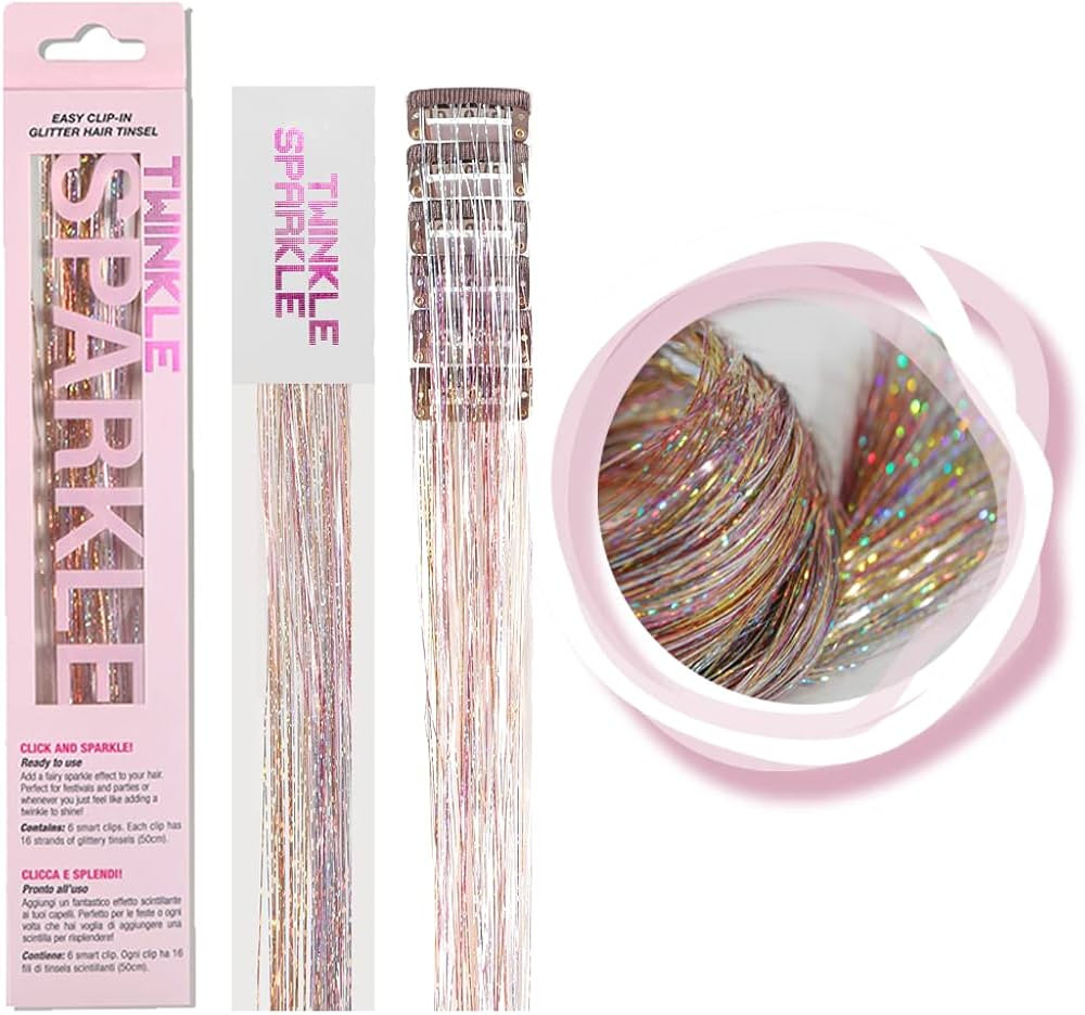 Pack of 6 Pcs Clip in Hair Tinsle Kit, 19.6 Inch Heat Resistant Glitter Tinsel Hair Extension wit... | Amazon (US)