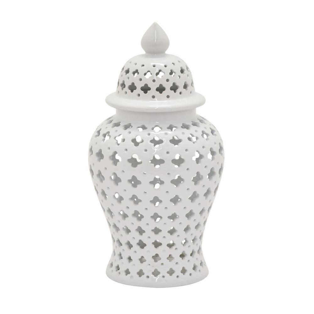 18 in. White Lidded Ceramic Jar | The Home Depot