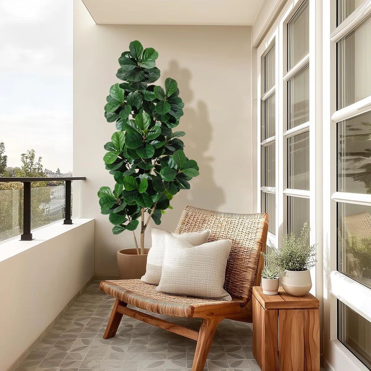 7FT Fiddle Leaf Fig Tree Artificial With 141 Leaves - Realistic Faux Ficus Lyrata Trees In 9" Whi... | Wayfair North America