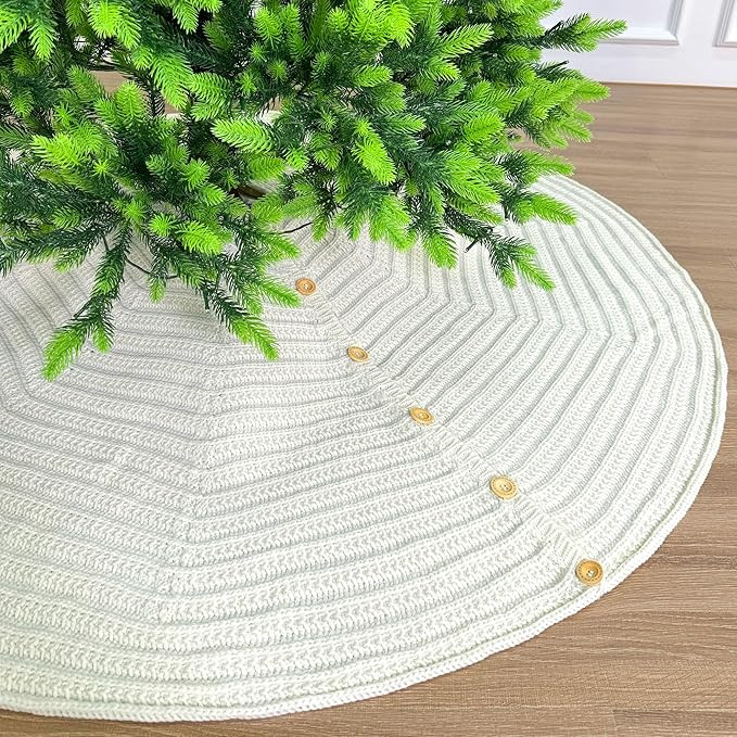 60-Inch Rib Knit Christmas Tree Skirt with Oak Buttons, Cream White | Amazon (US)