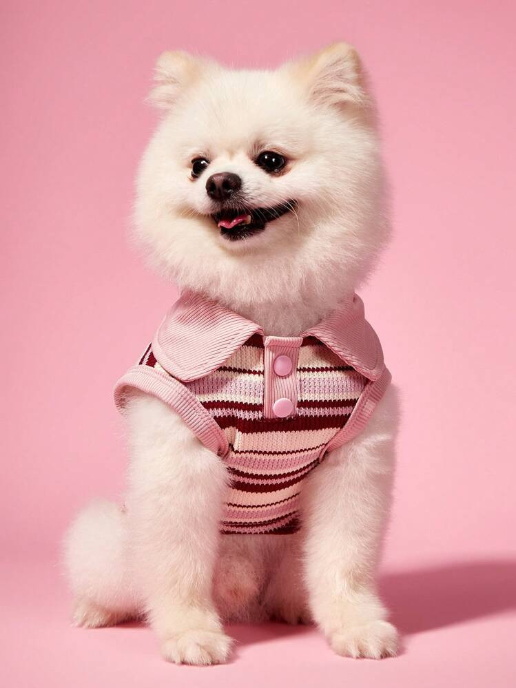 PETSIN 1pc Pet Cat/Dog Universal Pink Elastic Striped Casual Comfortable Pet Polo | SHEIN
