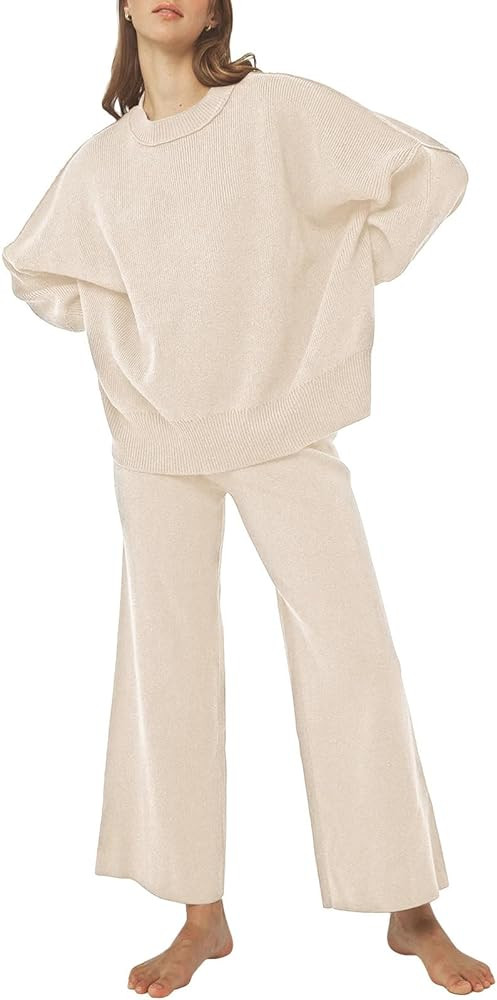Pink Queen Women's 2 Piece Outfits Sweater Sets Knit Pullover Tops And Wide Leg Pants Loose Track... | Amazon (US)