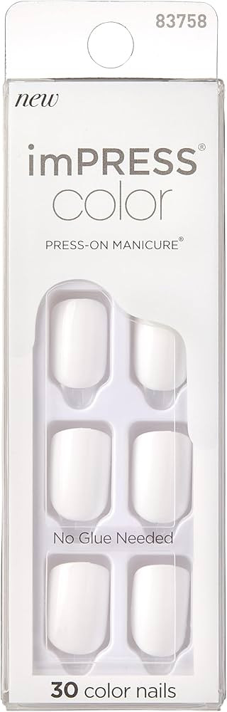 imPRESS KISS No Glue Mani Press On Nails, Color, 'Frosting', White, Short Size, Squoval Shape, In... | Amazon (US)