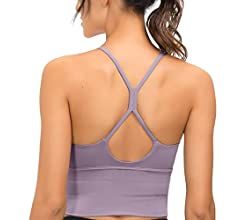 SIGNEALA V Neck Longline Sports Bras for Women Spaghetti Straps Padded Yoga Bra Crisscross Strapp... | Amazon (US)