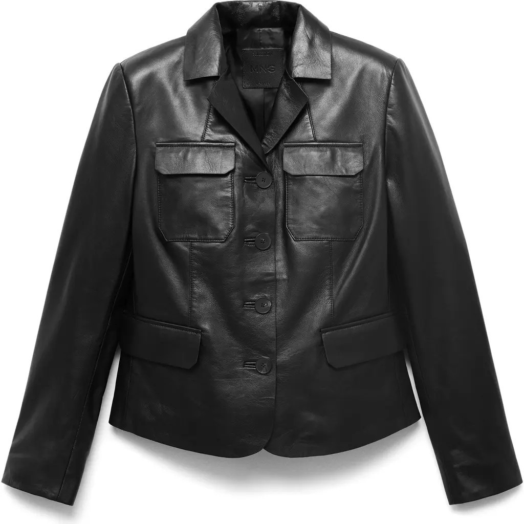 MANGO Leather Blazer in Black at Nordstrom, Size Large | Nordstrom