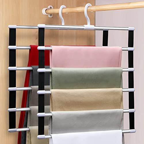 2 Pack Pants-Hangers-Space-Saving,Al Alloy-Closet-Organizers-and-Storage,Folding Non-Slip-Closet-Org | Amazon (US)