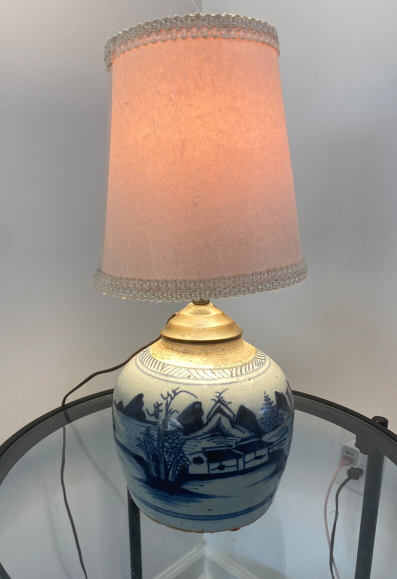 Antique Chinese Canton Ginger Jar Lamp Blue & White Porcelain - Etsy | Etsy (US)
