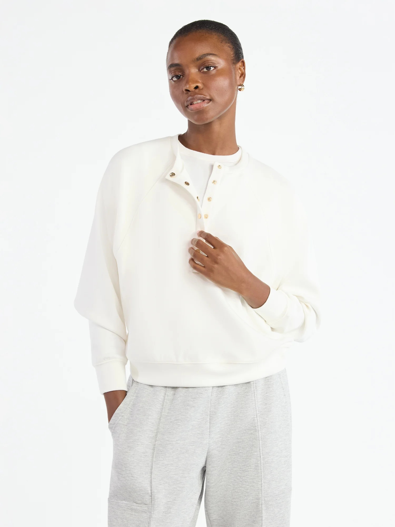 Scoop Women’s New Scubaknit Raglan Henley Top, Sizes XS-XXL | Walmart (US)