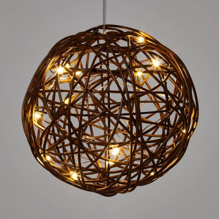 Battery Operated Brown Faux Rattan Sphere Fairy String Lights Warm White with Brown Wire - Wonder... | Target