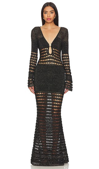 Elvana Dress in Black & Gold | Revolve Clothing (Global)