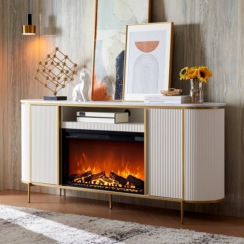 OKD Luxury 70" Fluted Fireplace TV Stand, Modern Chic Entertainment Center for TVs Up to 80 inche... | Amazon (US)