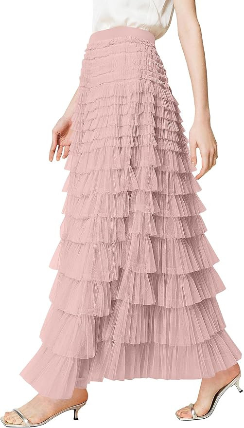 PEHMEA Tulle Maxi Skirts for Women, High Waist A-Line Flowy Elegant Party Wedding Guest Casual Sk... | Amazon (US)