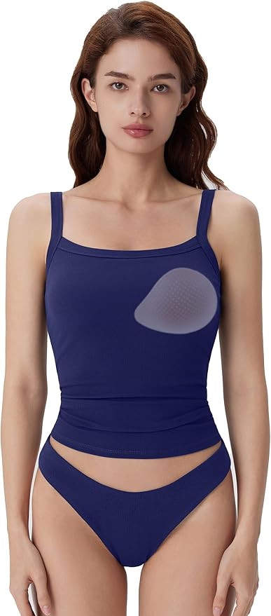 SUUKSESS Women Cotton Rib Padded Tank Tops Sleeveless Spaghetti Strap Square Neck Tops Summer Cam... | Amazon (US)
