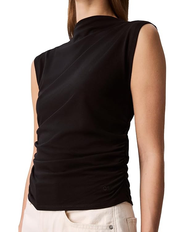 Calvin Klein Women's Cotton Jersey Mock Neck Top | Amazon (US)