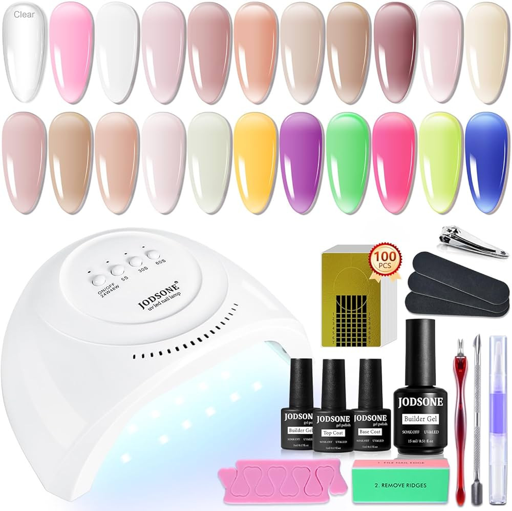 JODSONE Builder Gel Nail Kit with U V Light Base Top Coat 20 Colors High Shine Builder Gel and 10... | Amazon (US)