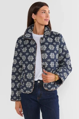Navy Floral Print Quilted Jacket | Avara