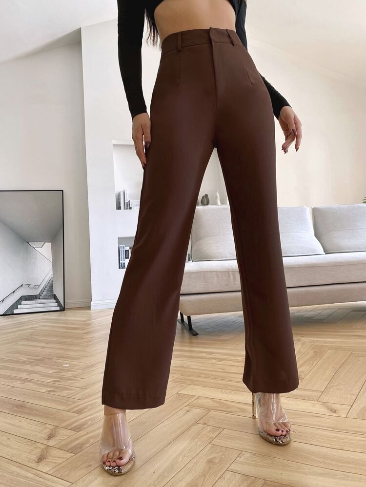 Solid High Rise Tailored Pants | SHEIN
