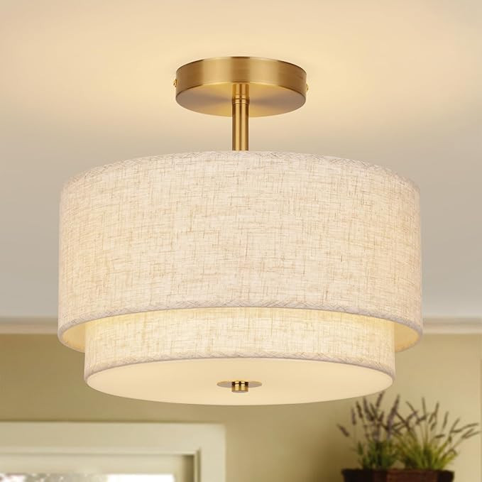Semi Flush Mount Ceiling Light Fixture, 12.6" Gold, Modern Close to Ceiling Light with 2-Layer Li... | Amazon (CA)