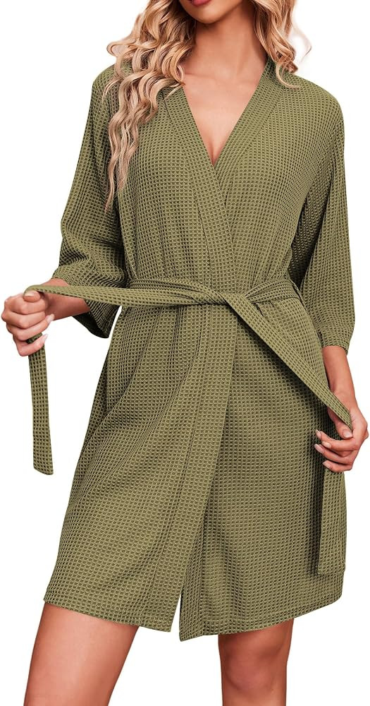 Ekouaer Robes for Women Waffle Knit Bathrobe Soft Lightweight Loungewear | Amazon (US)