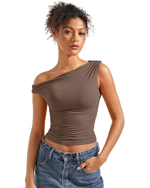 SUUKSESS Women Off Shoulder Tops Sleeveless Shirts Y2K Going Out Crop Tank Top | Amazon (US)