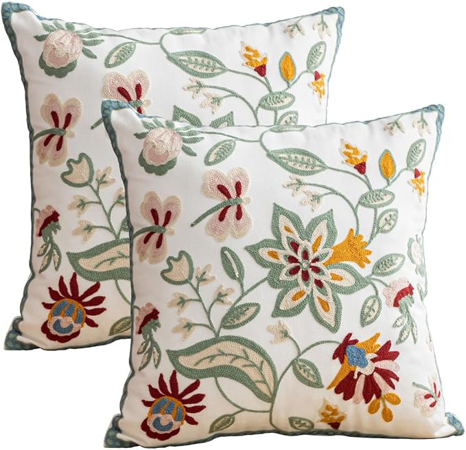 YIcabinet Pack of 2 Throw Pillow Covers,Plants Embroidered Pillow Case Soft Decorative Pillowcase... | Amazon (US)