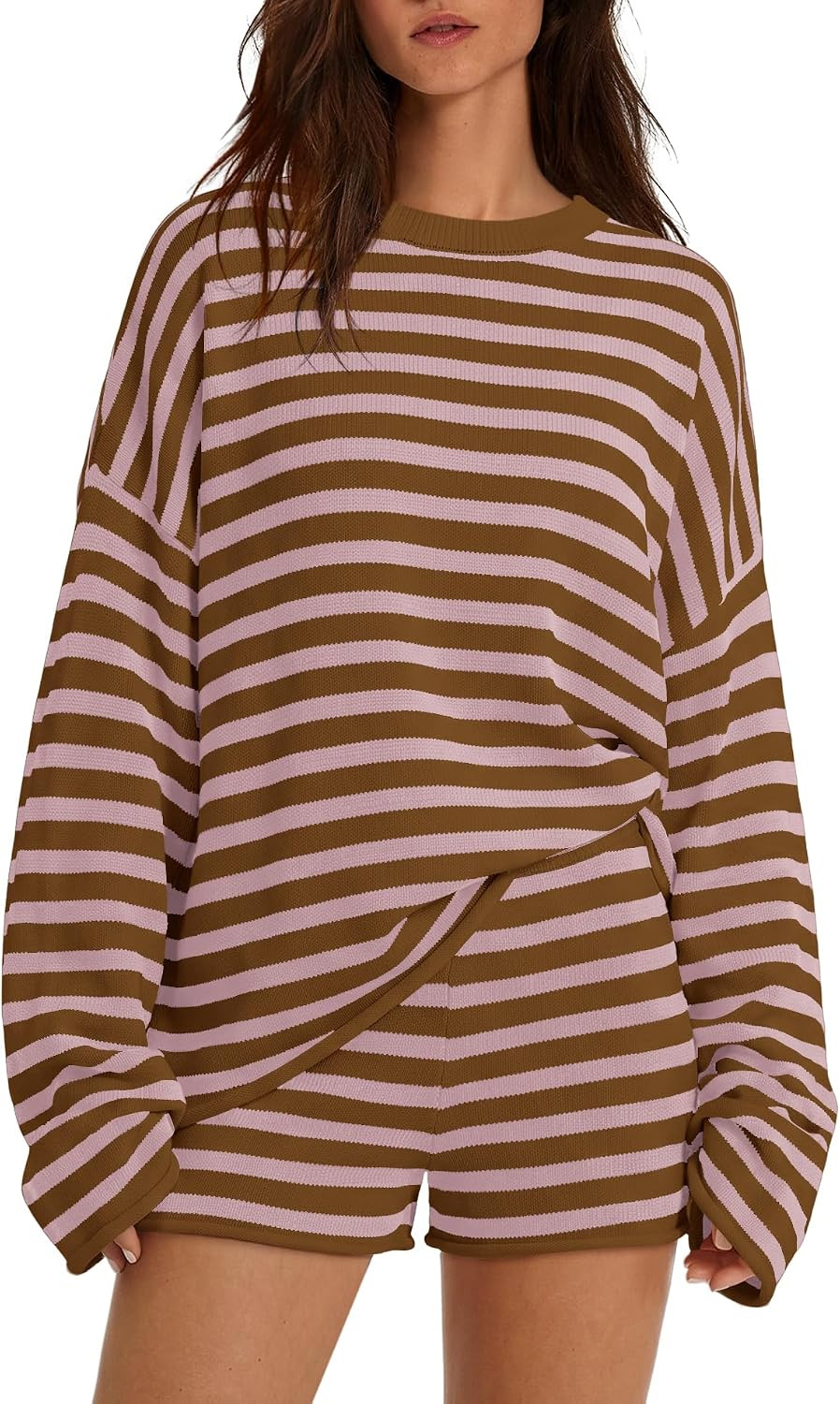Yanekop Womens Striped Matching Lounge Sets Casual Cute Pajama Sets 2 Piece | Amazon (US)