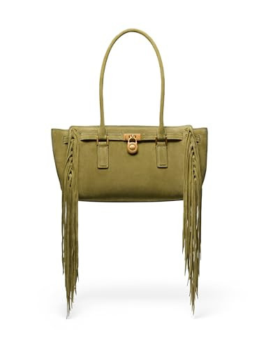 Michael Kors Hamilton Nomad Small Shoulder Tote, Antique Gold-Tone Hardware/Fringe Suede/Pistachio | Amazon (US)