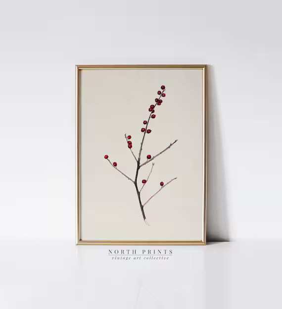 Winter Berry Branch Art  Holiday PRINTABLE Christmas Wall Art - Etsy | Etsy (US)
