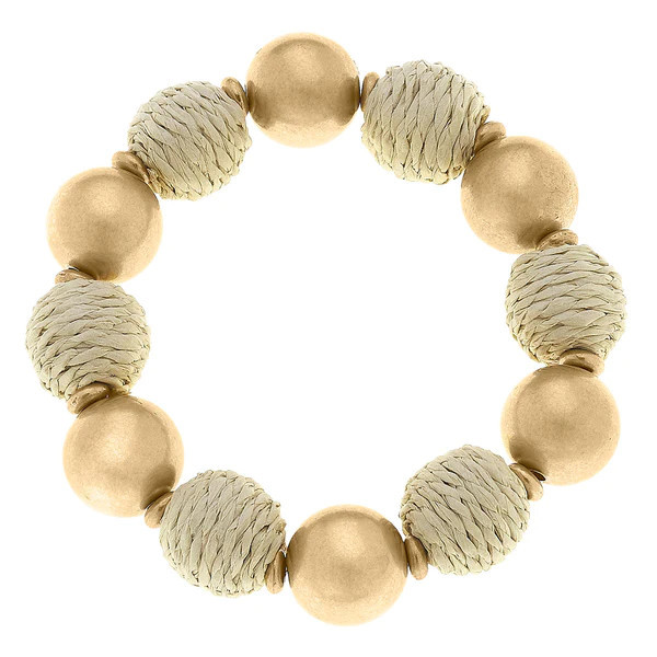 Demi Raffia and Ball Bead Stretch Bracelet in Natural | CANVAS