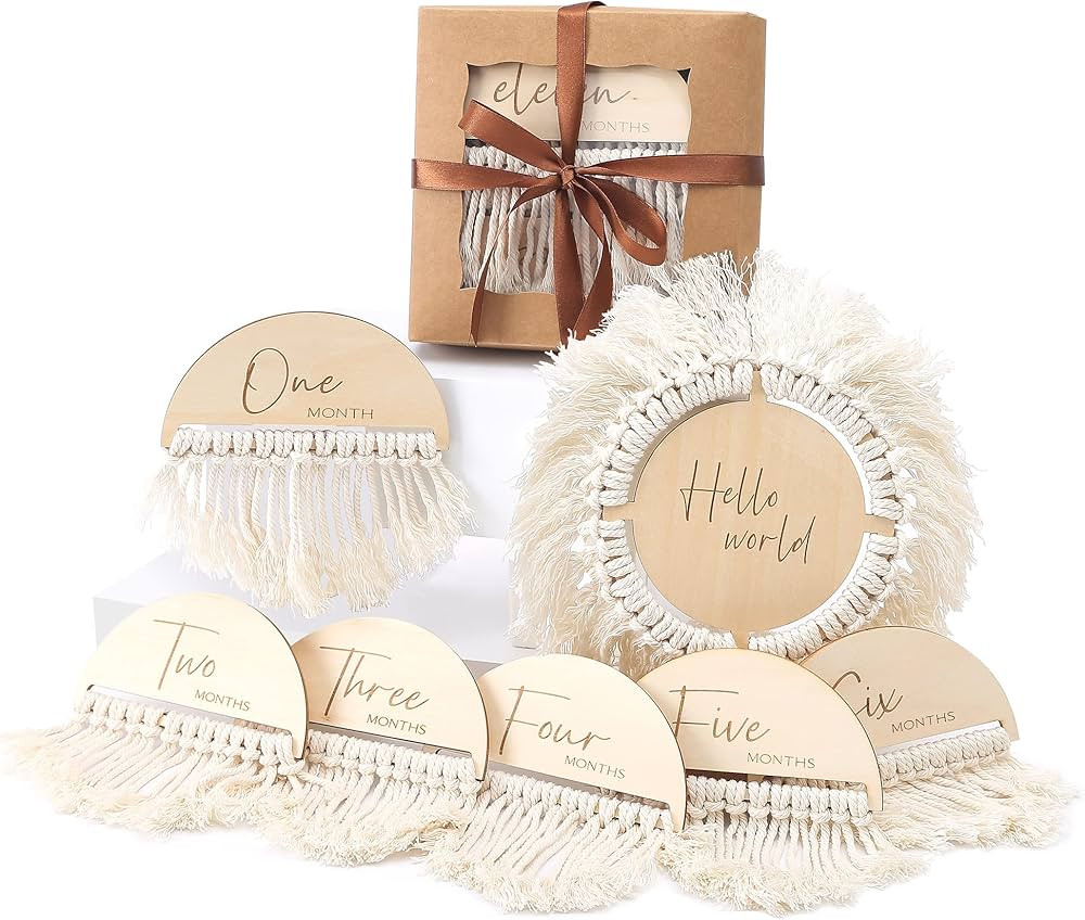 Boho Baby Monthly Milestone Cards | 7 Pcs Wooden Double Sided Discs from Newborn to 1 Year | Baby... | Amazon (US)