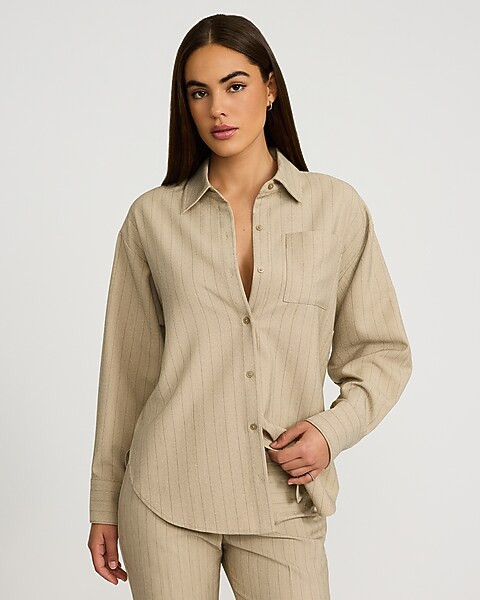 Striped Single Pocket Boyfriend Shirt | Express