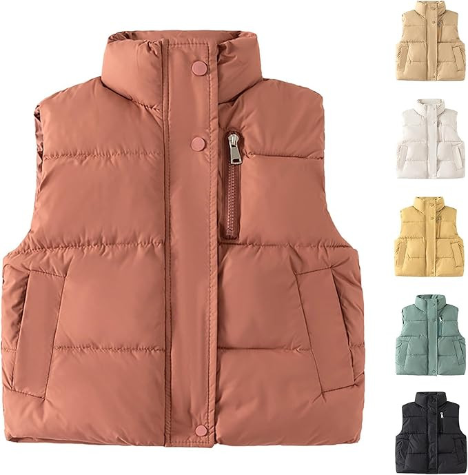 Toddler Boys Girls Puffer Vest Winter Warm Thick Puffy Quilted Gilet Lightweight Waterproof Sleev... | Amazon (US)