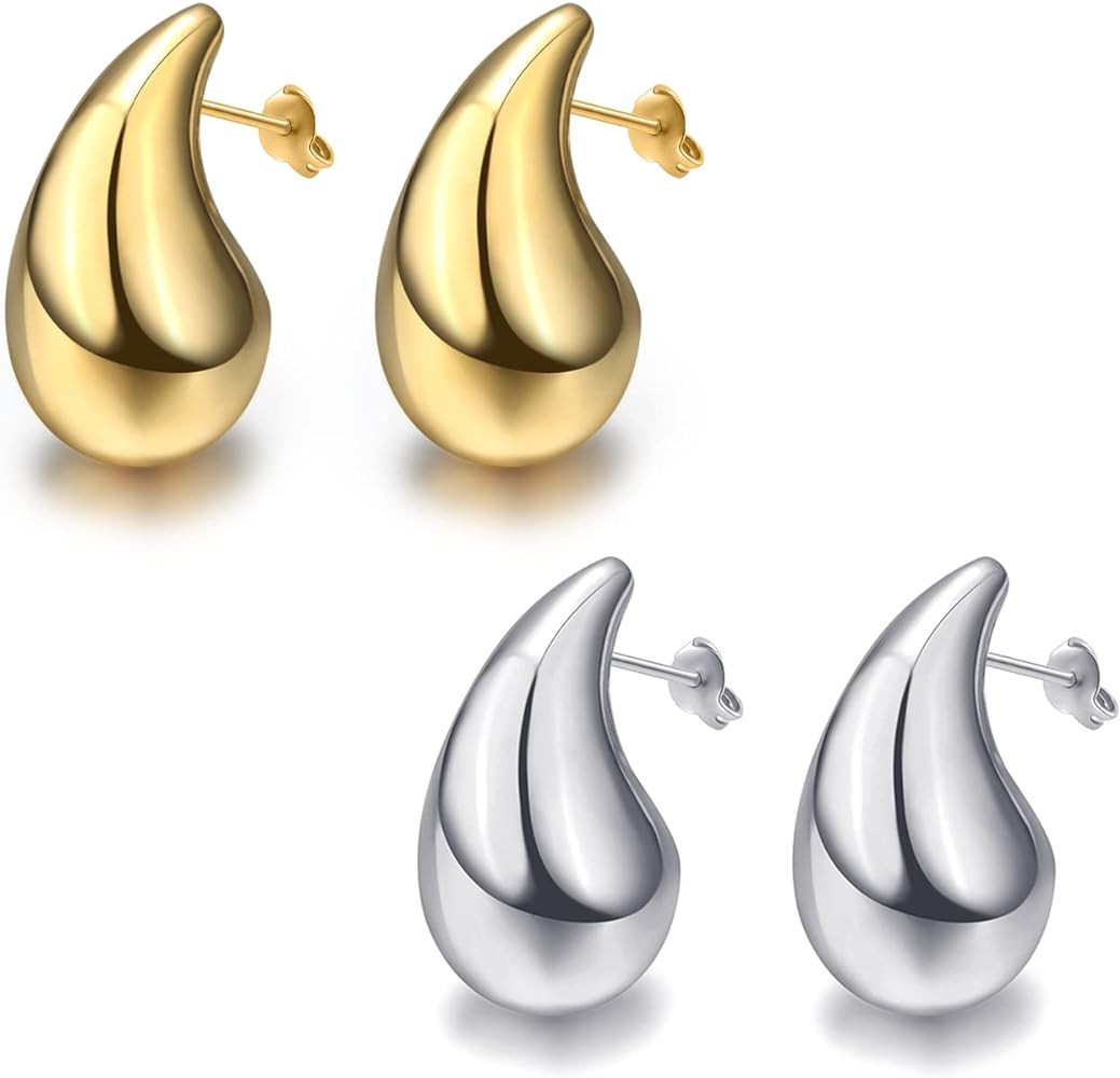 Teardrop Chunky Earrings for Women Trendy Hoop Earring Set Earring Dupes, Gold Earrings | Amazon (US)
