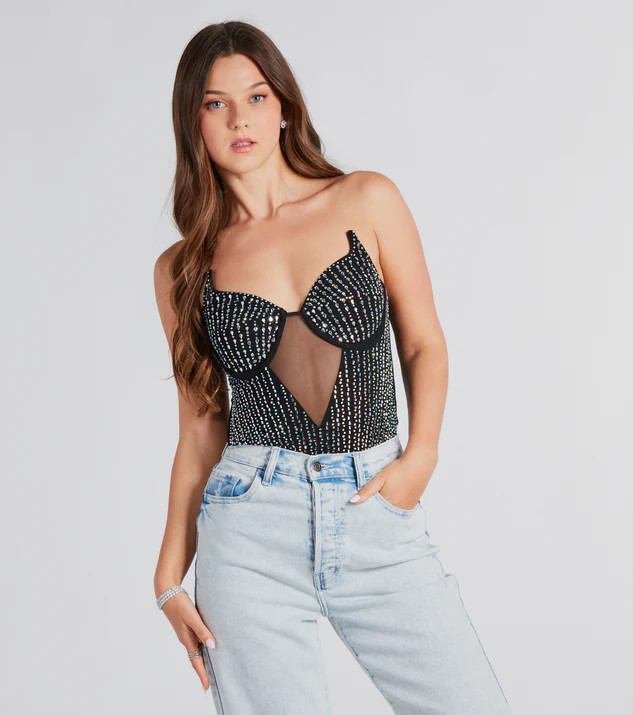 Fire And Ice Rhinestone Strapless Bodysuit | Windsor Stores