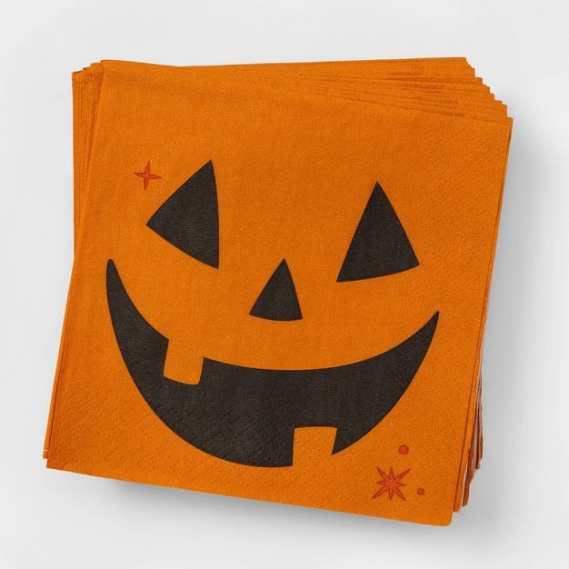 30ct Orange/Black Disposable Pumpkin Face Halloween Beverage Napkins - Hyde &#38; EEK! Boutique&#... | Target