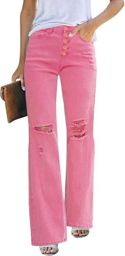 LookbookStore High Waisted Ripped Flare Jeans for Women Distressed Bell Bottom Jeans Wide Leg Pan... | Amazon (US)