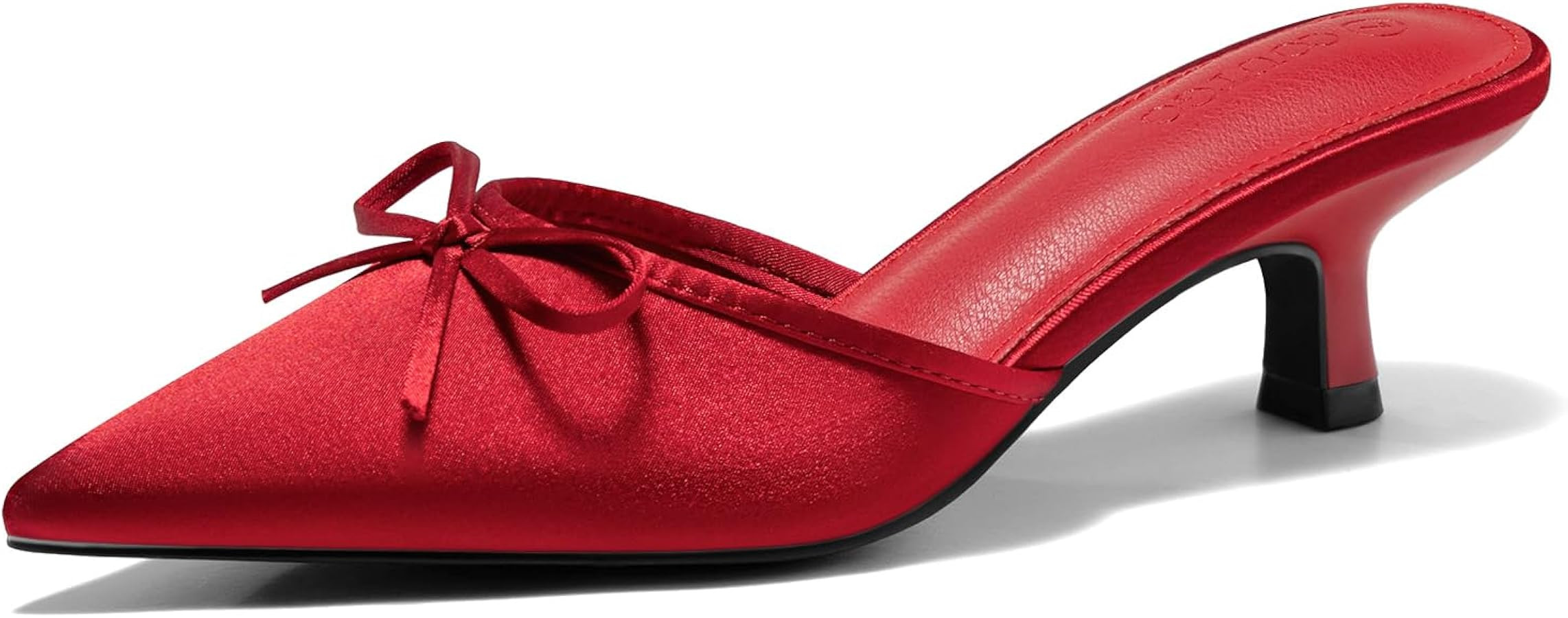 Coutgo Womens Kitten Heels Mules with Bow Satin Slip on Pumps Closed Pointed Toe Dress Wedding Pa... | Amazon (US)