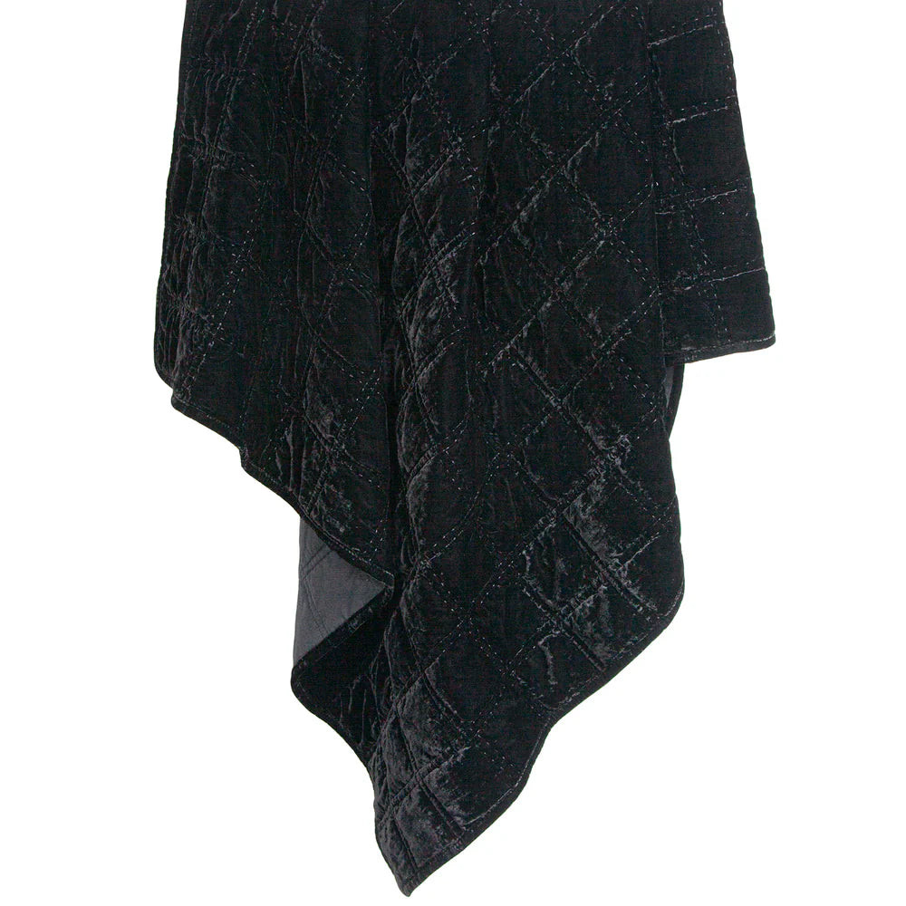 Sienna Faux Silk Velvet Double Box Stitch Throw Black | Mintly Home