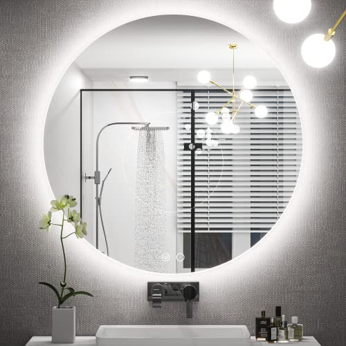 Keonjinn 28 Inch Round LED Mirror Backlit, Round Bathroom Mirror with Lights, 3 Color Temperature, UL Listed LED Driver, HD Tempered Glass, Dimmable Defogging, Circle Lighted Vanity Mirrors for Wall | Amazon (US)