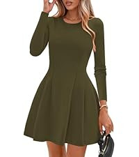 PRETTYGARDEN Long Sleeve Mini Dress for Women 2026 Spring Crewneck Knit Pleated Babydoll A Line C... | Amazon (US)