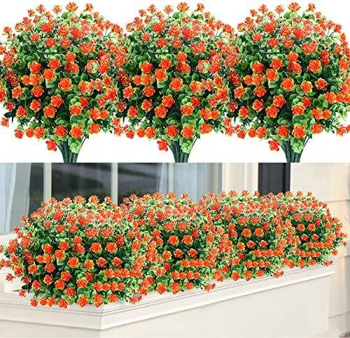 9 Bundles Artificial Flowers Outdoor Fake Flowers for Decoration UV Resistant No Fade Faux Plastic P | Amazon (US)
