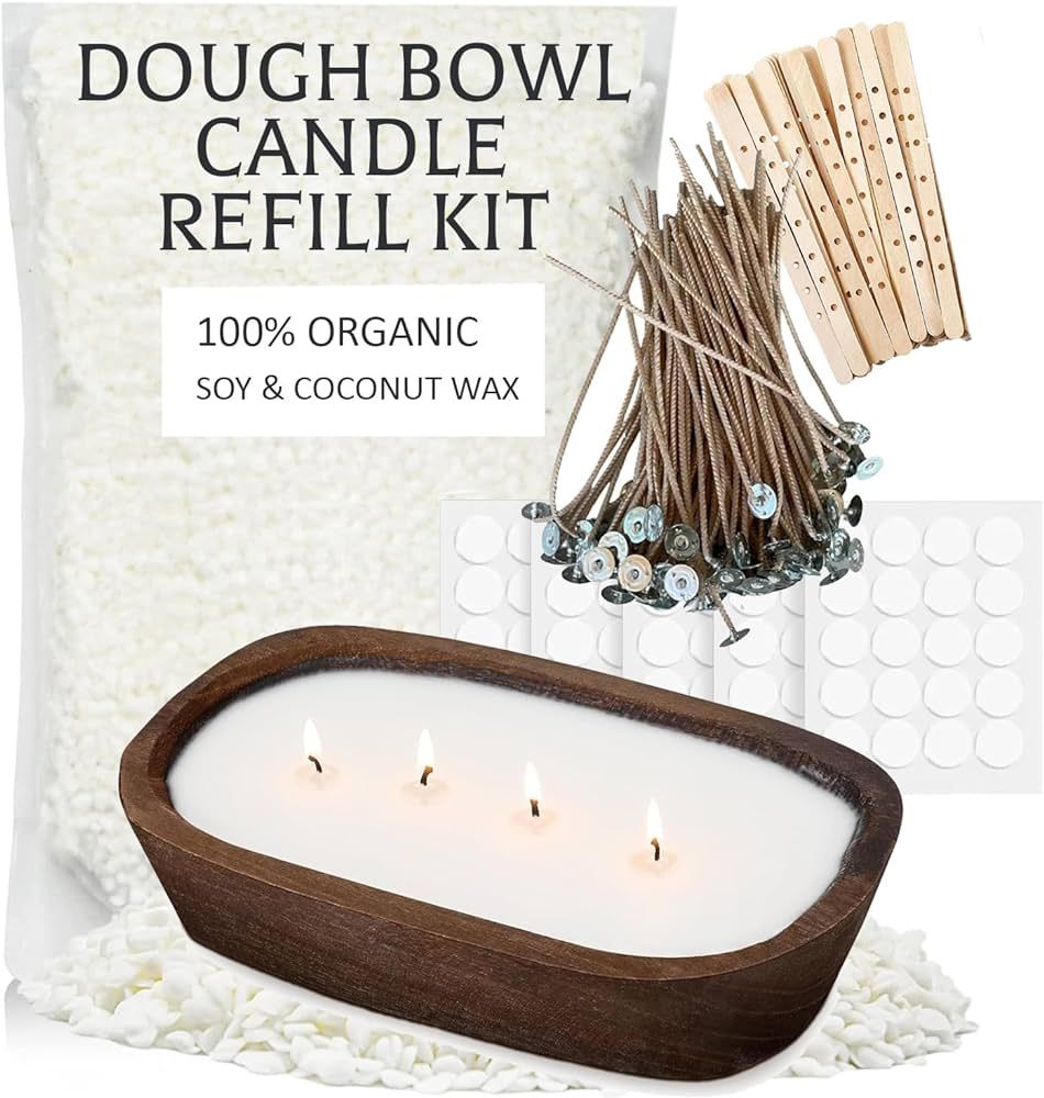 Dough Bowl Candle Refill Kit - Wood Dough Bowl Candle Refill Wax Kit - for 2 Wick 3 Wick 4 Wick 5... | Amazon (US)
