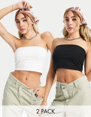 Weekday 2 pack of Addily cotton tube top in black and white - MULTI | ASOS (Global)