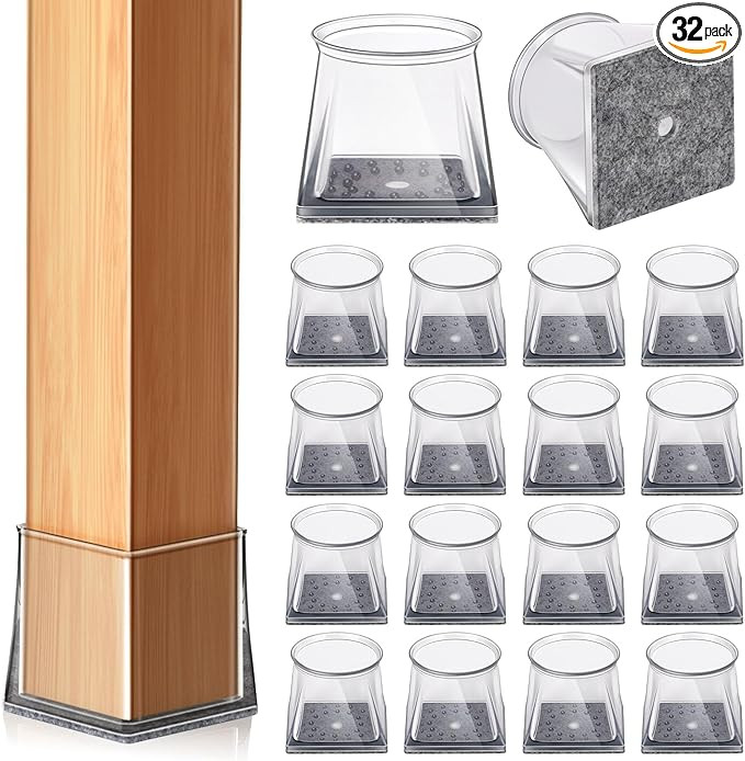 32 Pcs Square Chair Leg Floor Protectors for Hardwood Floors, Clear Silicone Chair Leg Caps Cover... | Amazon (US)