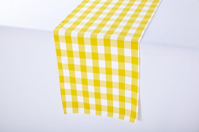 Zhen Linen Polyester Wedding Table Runner 14 x 108 Inches (Yellow and White Gingham) | Amazon (US)