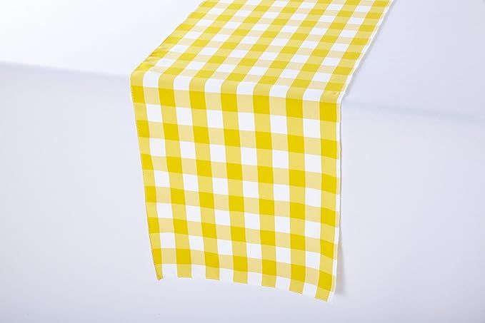 Zhen Linen Polyester Wedding Table Runner 14 x 108 Inches (Yellow and White Gingham) | Amazon (US)